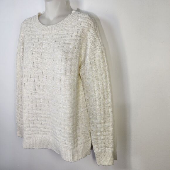 Maurices Womens Sweater Small Lurex Knit Pullover Basket Weave Crew Neck Ivory - Picture 5 of 11
